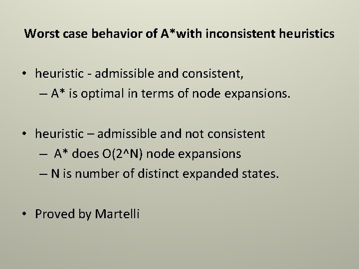 Worst case behavior of A*with inconsistent heuristics • heuristic - admissible and consistent, –
