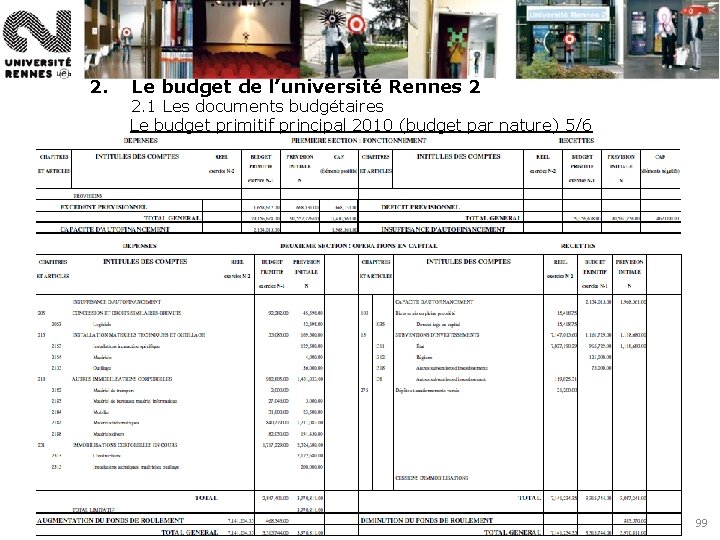 2. Le budget de l’université Rennes 2 2. 1 Les documents budgétaires Le budget