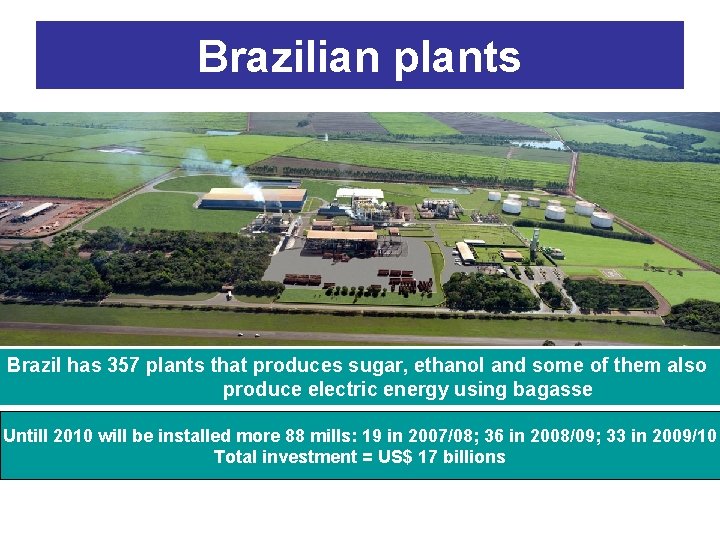 Brazilian plants Brazil has 357 plants that produces sugar, ethanol and some of them