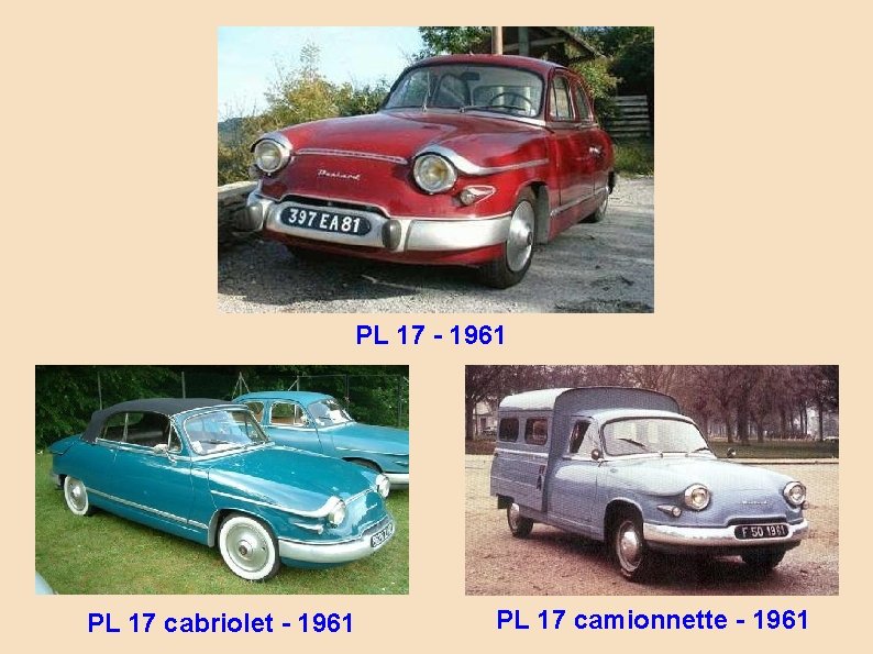 PL 17 - 1961 PL 17 cabriolet - 1961 PL 17 camionnette - 1961