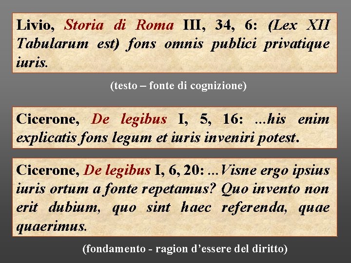 Livio, Storia di Roma III, 34, 6: (Lex XII Tabularum est) fons omnis publici