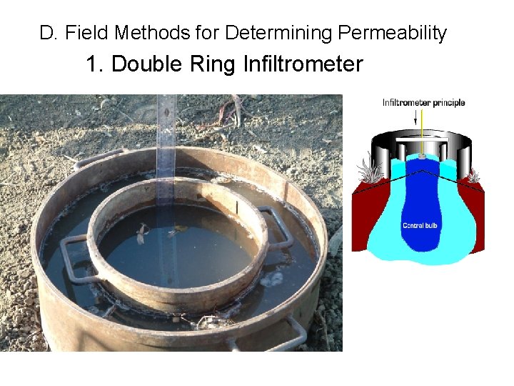 D. Field Methods for Determining Permeability 1. Double Ring Infiltrometer 