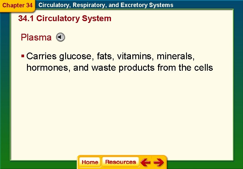 Chapter 34 Circulatory, Respiratory, and Excretory Systems 34. 1 Circulatory System Plasma § Carries