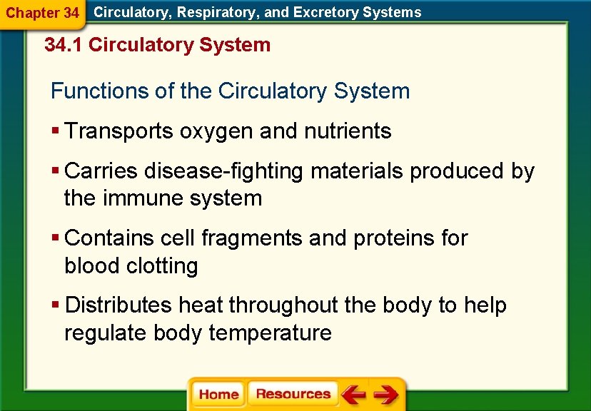 Chapter 34 Circulatory, Respiratory, and Excretory Systems 34. 1 Circulatory System Functions of the