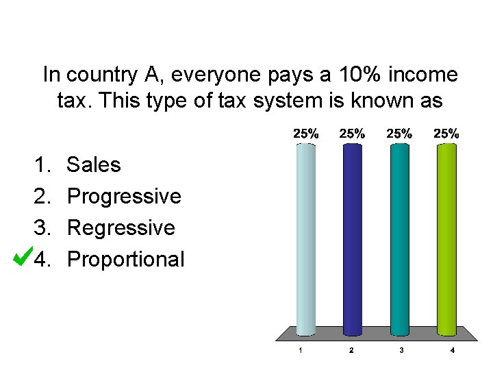 In country A, everyone pays a 10% income tax. This type of tax system