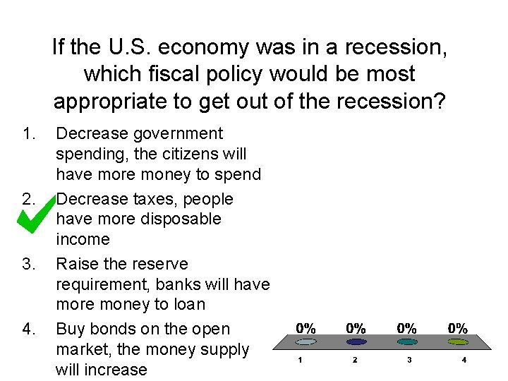 If the U. S. economy was in a recession, which fiscal policy would be