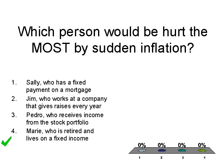 Which person would be hurt the MOST by sudden inflation? 1. 2. 3. 4.