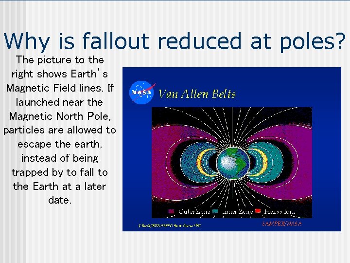 Why is fallout reduced at poles? The picture to the right shows Earth’s Magnetic