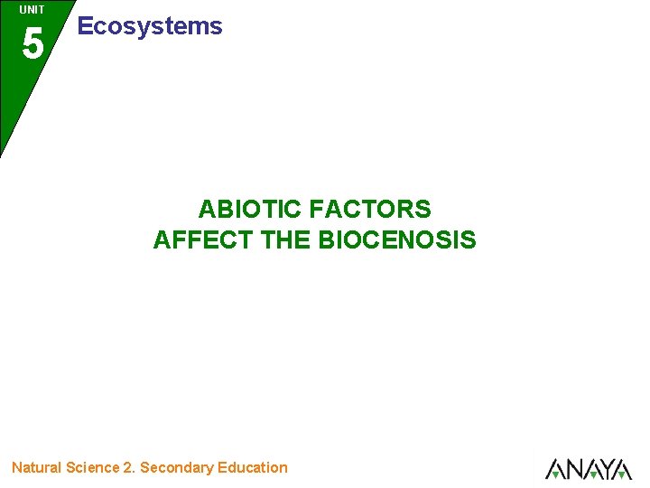 UNIT 5 Ecosystems ABIOTIC FACTORS AFFECT THE BIOCENOSIS Natural Science 2. Secondary Education 