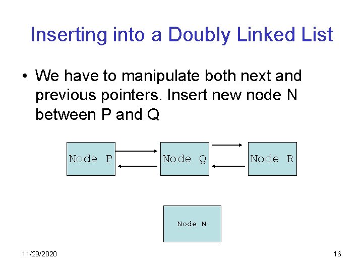 Inserting into a Doubly Linked List • We have to manipulate both next and