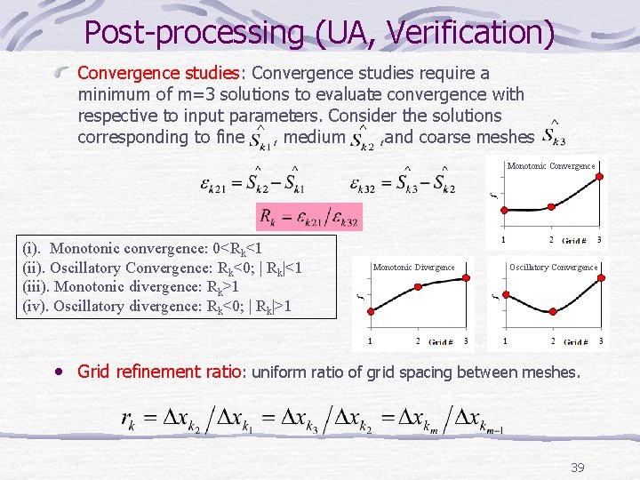 Post-processing (UA, Verification) Convergence studies: Convergence studies require a minimum of m=3 solutions to Post-processing (UA, Verification) Convergence studies: Convergence studies require a minimum of m=3 solutions to