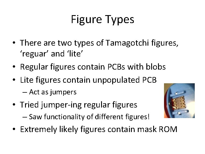 Figure Types • There are two types of Tamagotchi figures, ‘reguar’ and ‘lite’ •