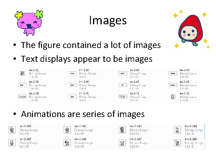 Images • The figure contained a lot of images • Text displays appear to