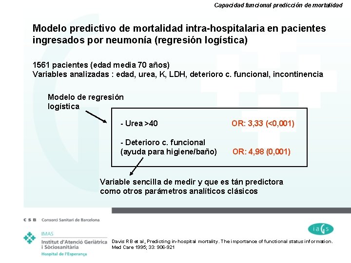 Capacidad funcional predicción de mortalidad Modelo predictivo de mortalidad intra-hospitalaria en pacientes ingresados por
