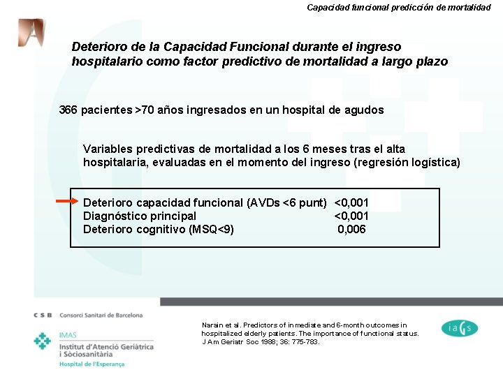 Capacidad funcional predicción de mortalidad Deterioro de la Capacidad Funcional durante el ingreso hospitalario