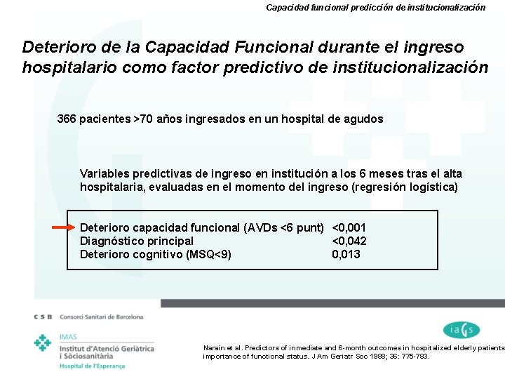 Capacidad funcional predicción de institucionalización Deterioro de la Capacidad Funcional durante el ingreso hospitalario