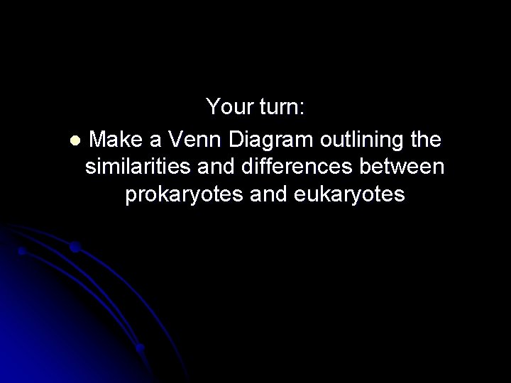 Your turn: l Make a Venn Diagram outlining the similarities and differences between prokaryotes