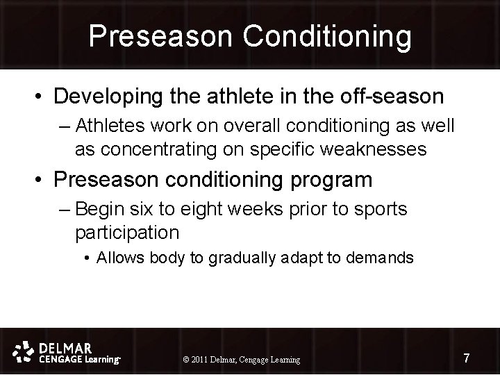Preseason Conditioning • Developing the athlete in the off-season – Athletes work on overall