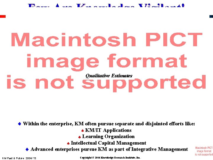 Few Are Knowledge Vigilant! Qualitative Estimates Within the enterprise, KM often pursue separate and