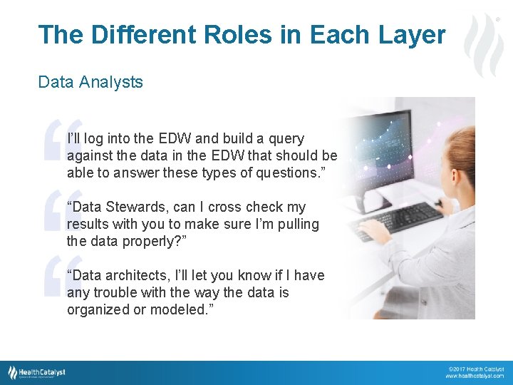 The Different Roles in Each Layer ® Data Analysts I’ll log into the EDW