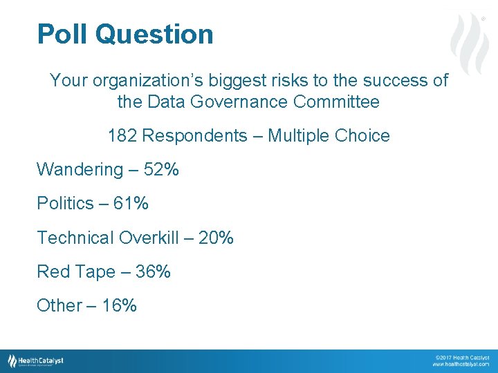 ® Poll Question Your organization’s biggest risks to the success of the Data Governance