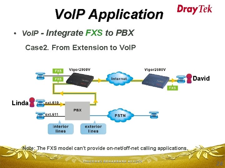 Vo. IP Application • Vo. IP - Integrate FXS to PBX Case 2. From