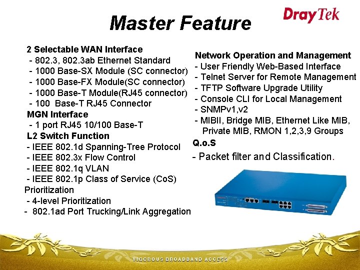 Master Feature 2 Selectable WAN Interface Network Operation and Management - 802. 3, 802.