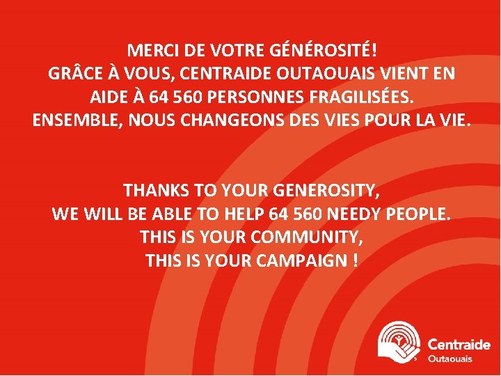 MERCI DE VOTRE GÉNÉROSITÉ! GR CE À VOUS, CENTRAIDE OUTAOUAIS VIENT EN AIDE À MERCI DE VOTRE GÉNÉROSITÉ! GR CE À VOUS, CENTRAIDE OUTAOUAIS VIENT EN AIDE À