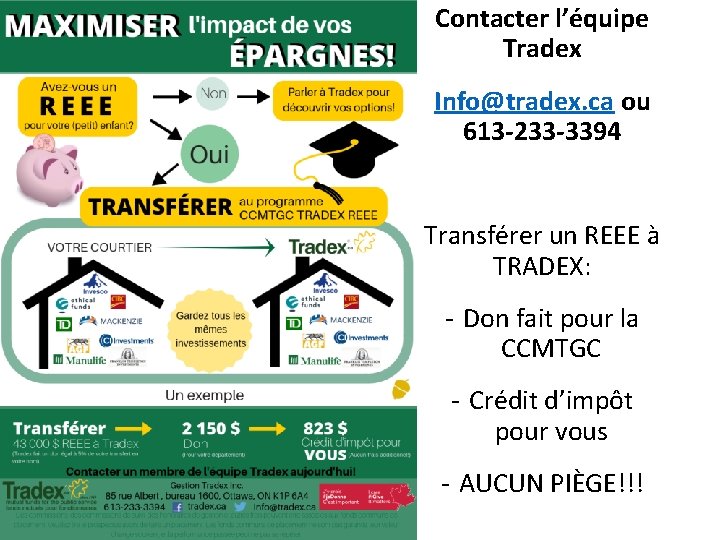 Contacter l’équipe Tradex Info@tradex. ca ou 613 -233 -3394 Transférer un REEE à TRADEX: