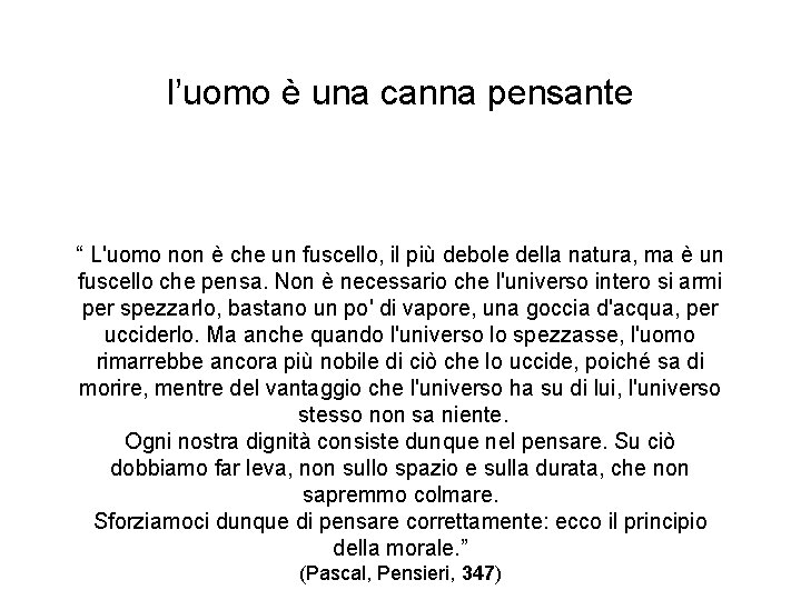 l’uomo è una canna pensante “ L'uomo non è che un fuscello, il più l’uomo è una canna pensante “ L'uomo non è che un fuscello, il più