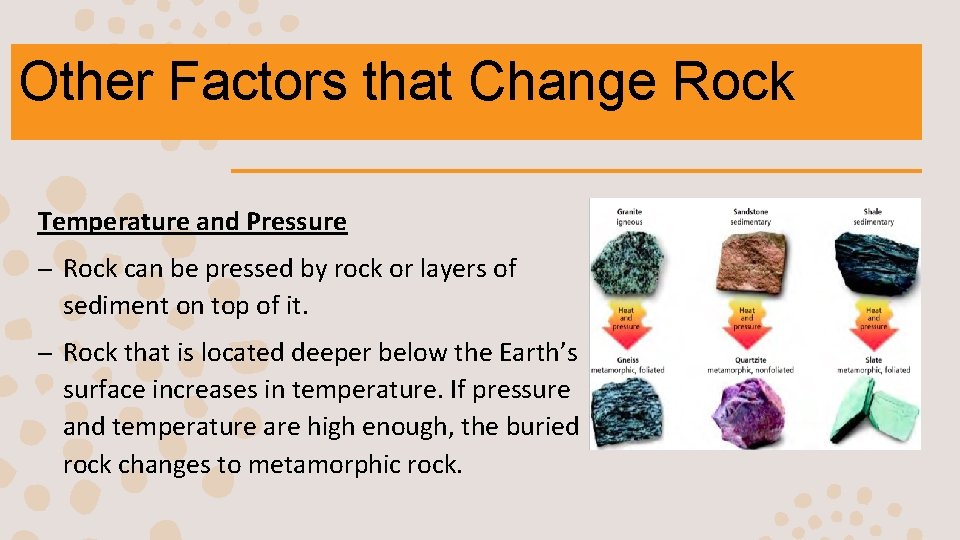 Other Factors that Change Rock Temperature and Pressure – Rock can be pressed by