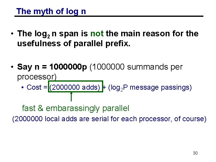 The myth of log n • The log 2 n span is not the
