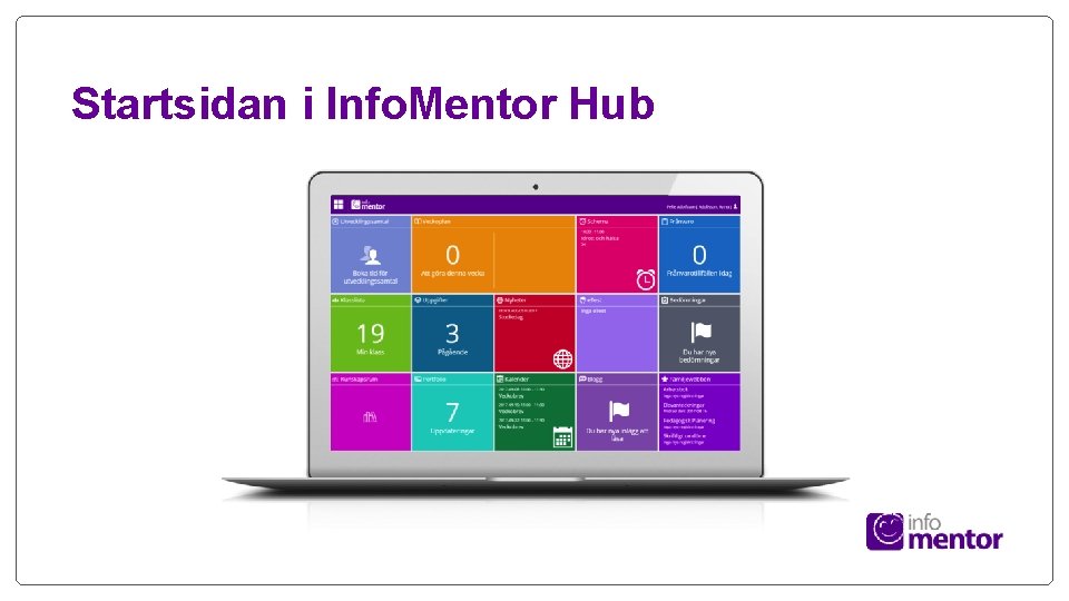 Startsidan i Info. Mentor Hub 