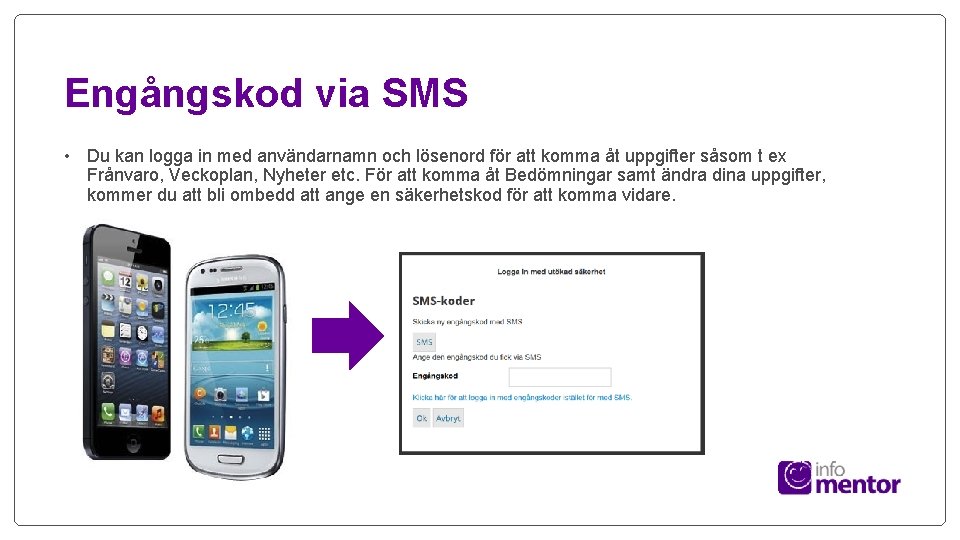 Engångskod via SMS • Du kan logga in med användarnamn och lösenord för att