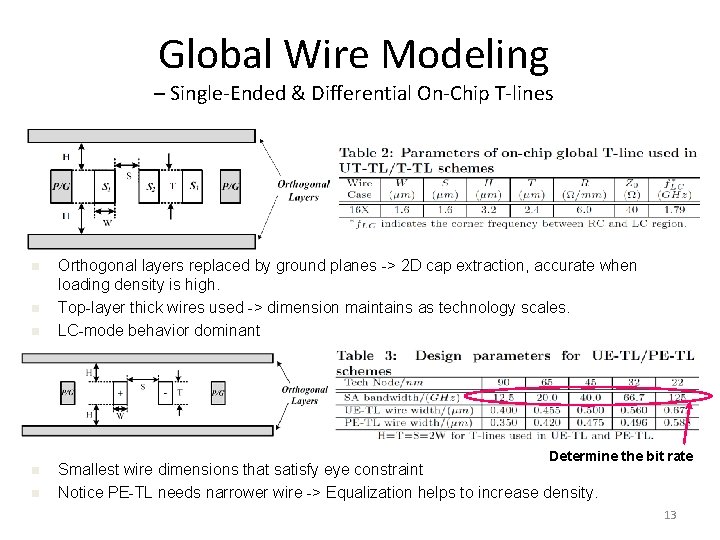 Global Wire Modeling – Single-Ended & Differential On-Chip T-lines n n n Orthogonal layers