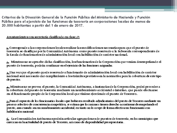 Criterios de la Dirección General de la Función Pública del Ministerio de Hacienda y