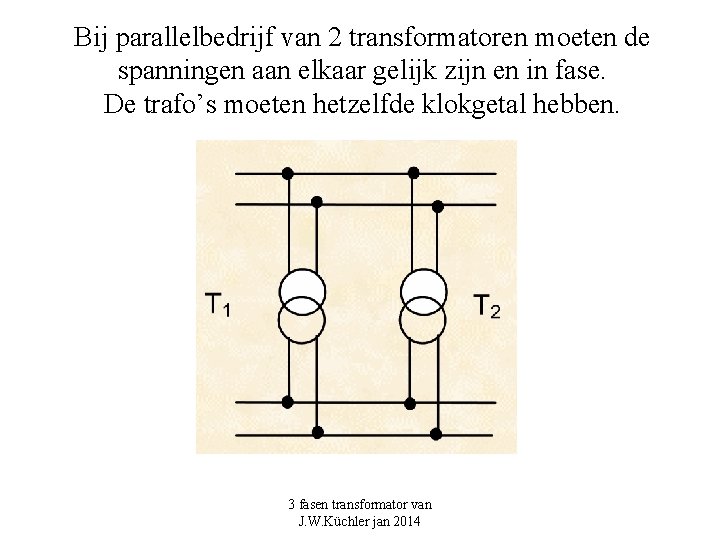 Bij parallelbedrijf van 2 transformatoren moeten de spanningen aan elkaar gelijk zijn en in Bij parallelbedrijf van 2 transformatoren moeten de spanningen aan elkaar gelijk zijn en in