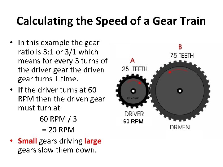 Calculating the Speed of a Gear Train • In this example the gear ratio