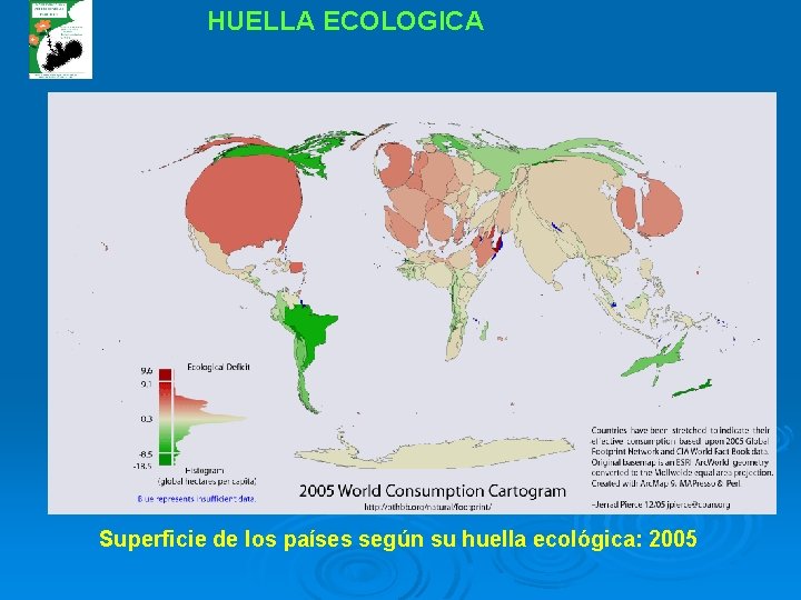 HUELLA ECOLOGICA Superficie de los países según su huella ecológica: 2005 