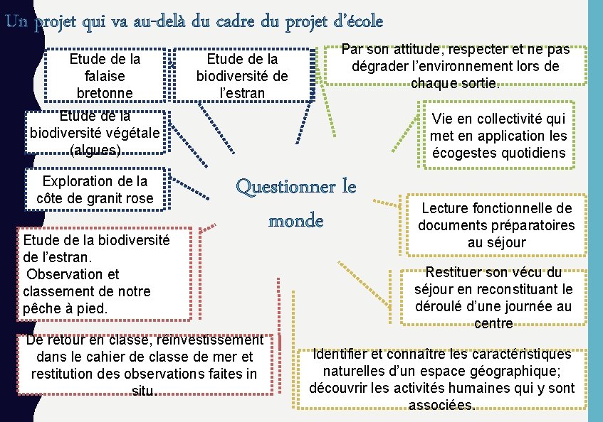 Un projet qui va au-delà du cadre du projet d’école Etude de la falaise