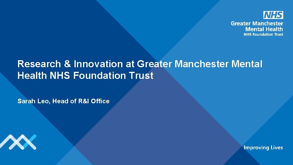 Research & Innovation at Greater Manchester Mental Health NHS Foundation Trust Sarah Leo, Head