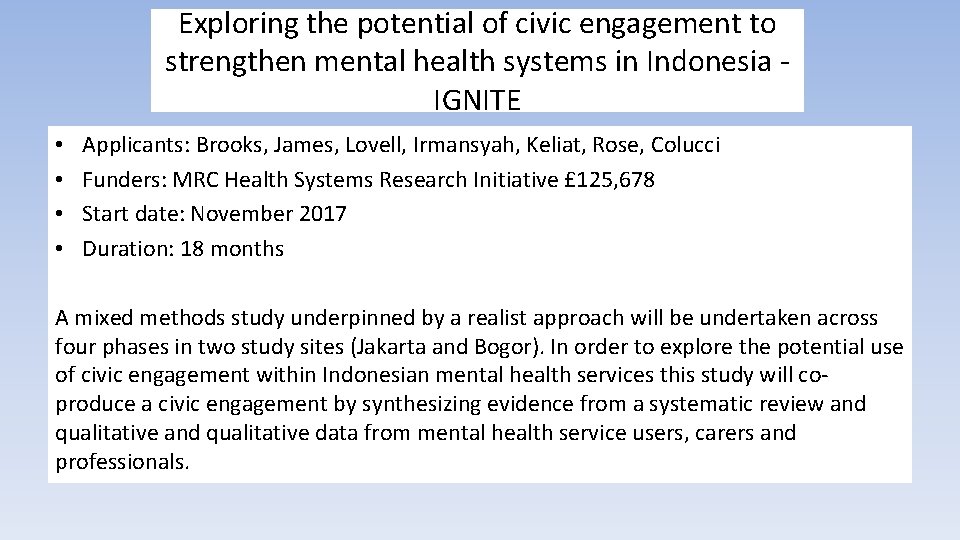 Exploring the potential of civic engagement to strengthen mental health systems in Indonesia IGNITE