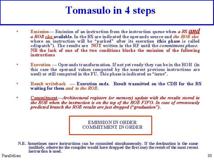 Tomasulo in 4 steps • Emission— Emission of an instruction from the instruction queue