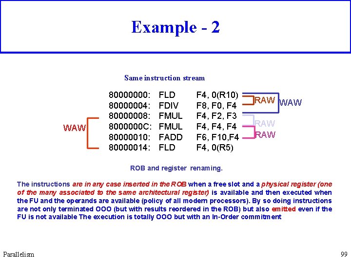 Example - 2 Same instruction stream WAW 80000000: 80000004: 80000008: 8000000 C: 80000010: 80000014: