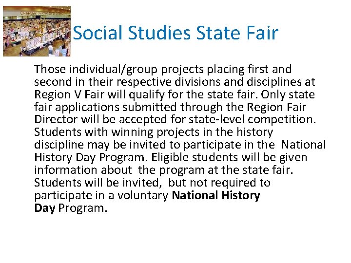 Social Studies State Fair Those individual/group projects placing first and second in their respective
