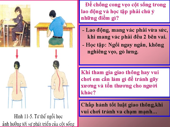 Để chống cong vẹo cột sống trong lao động và học tập phải chú