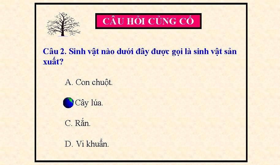 C U HỎI CỦNG CỐ Câu 2. Sinh vật nào dưới đây được gọi