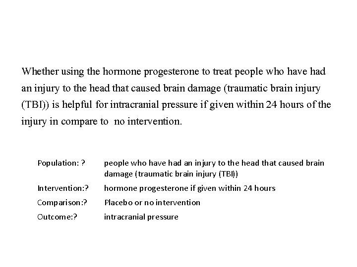 Whether using the hormone progesterone to treat people who have had an injury to