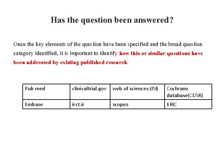 Has the question been answered? Once the key elements of the question have been