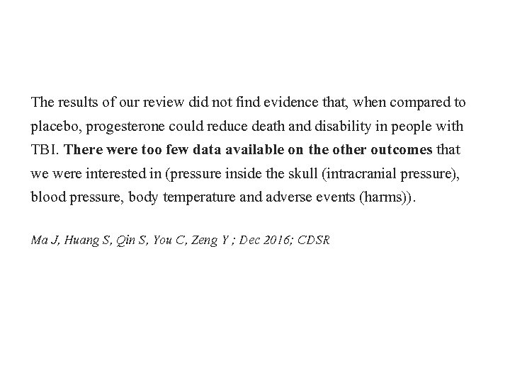 The results of our review did not find evidence that, when compared to placebo,